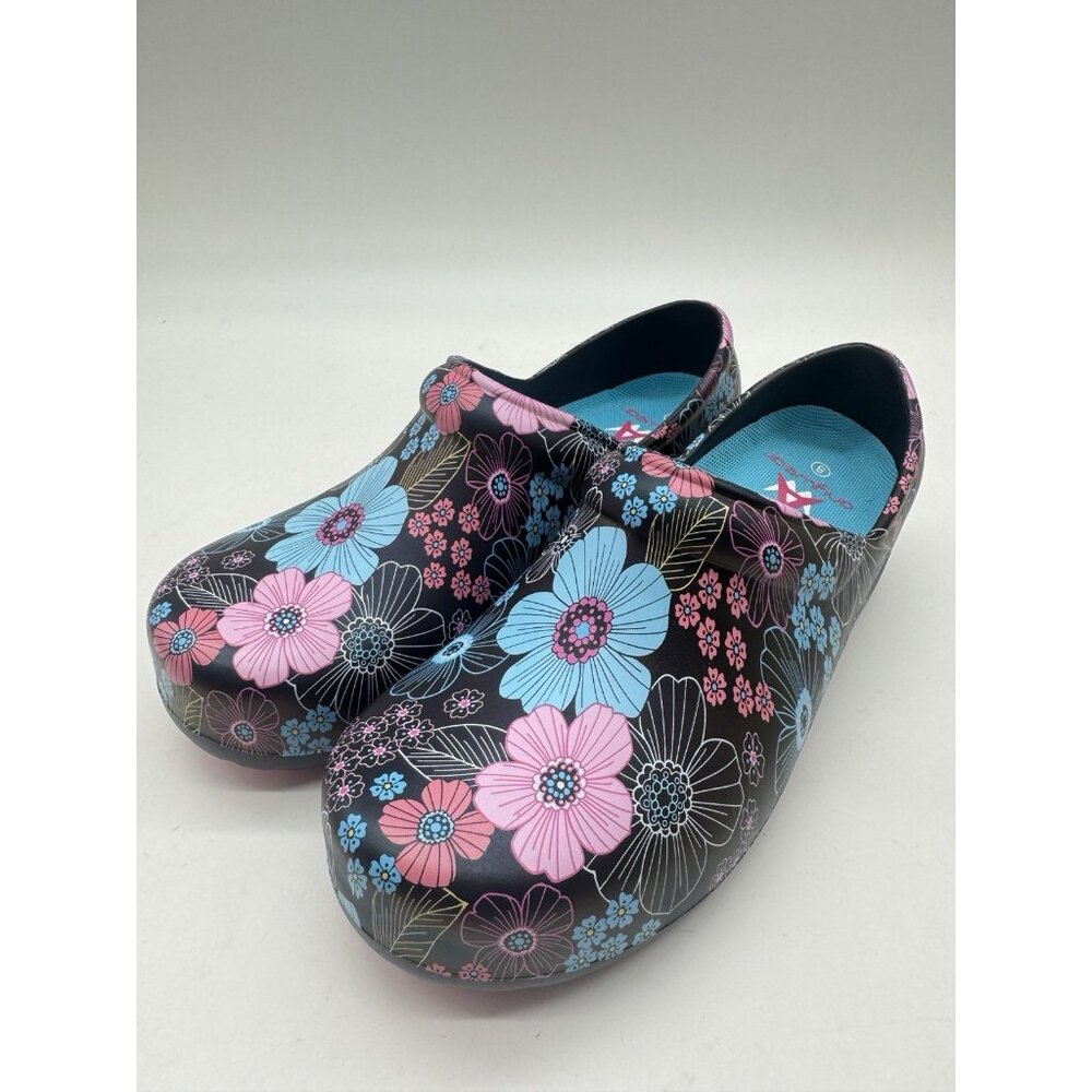 Black Floral Slip-On Clogs in Pink & Turquoise - Picture 15 of 15